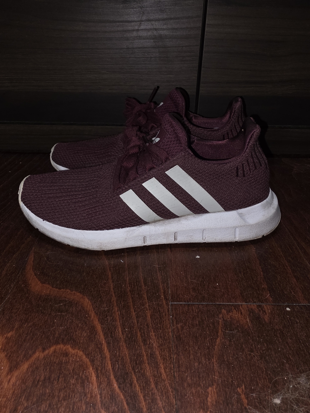 Adidas Maroon Knit Sneakers with White Stripes